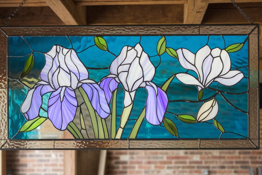 louis tiffany magnolia irises mma glass panel